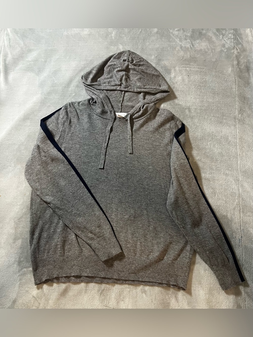 Women’s Liz Claiborne Large Gray Hooded Sweater with navy blue Contrast Stripe